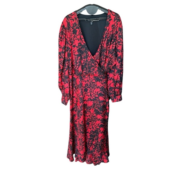 Susan Graver Occasions Reg Printed Woven Jacquard Wrap Dress in Dark Red - 2X - Picture 2 of 6